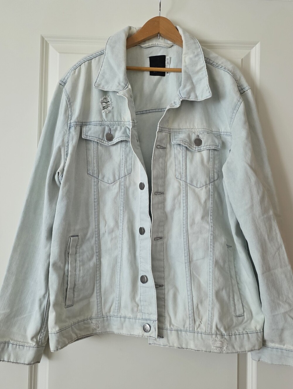 Denim Distressed Jacket Lightwash Womems XL Western Boho Grunge Rodeo